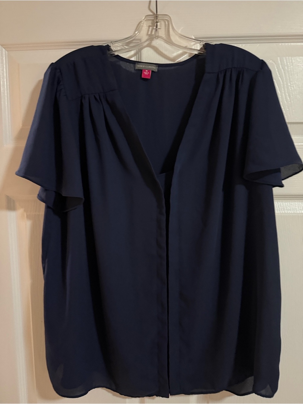 Vince CamNavy Flutter-Sleeve V-Neck Blouse